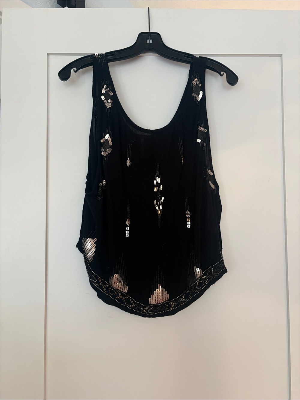 Free People Black Sequin Scoop Tank Sz S